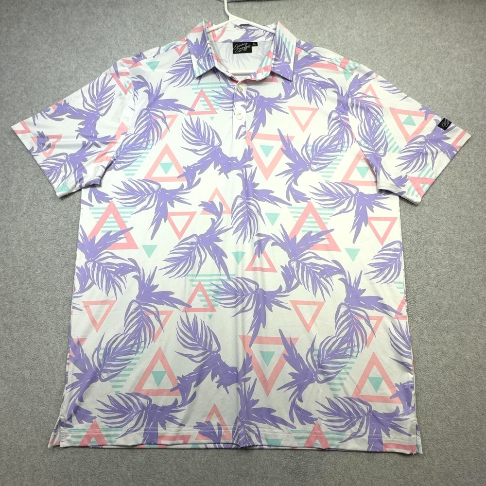 Sunday Swagger Polo Shirt Mens XL Pink Purple Pastel Palm Golf Performance